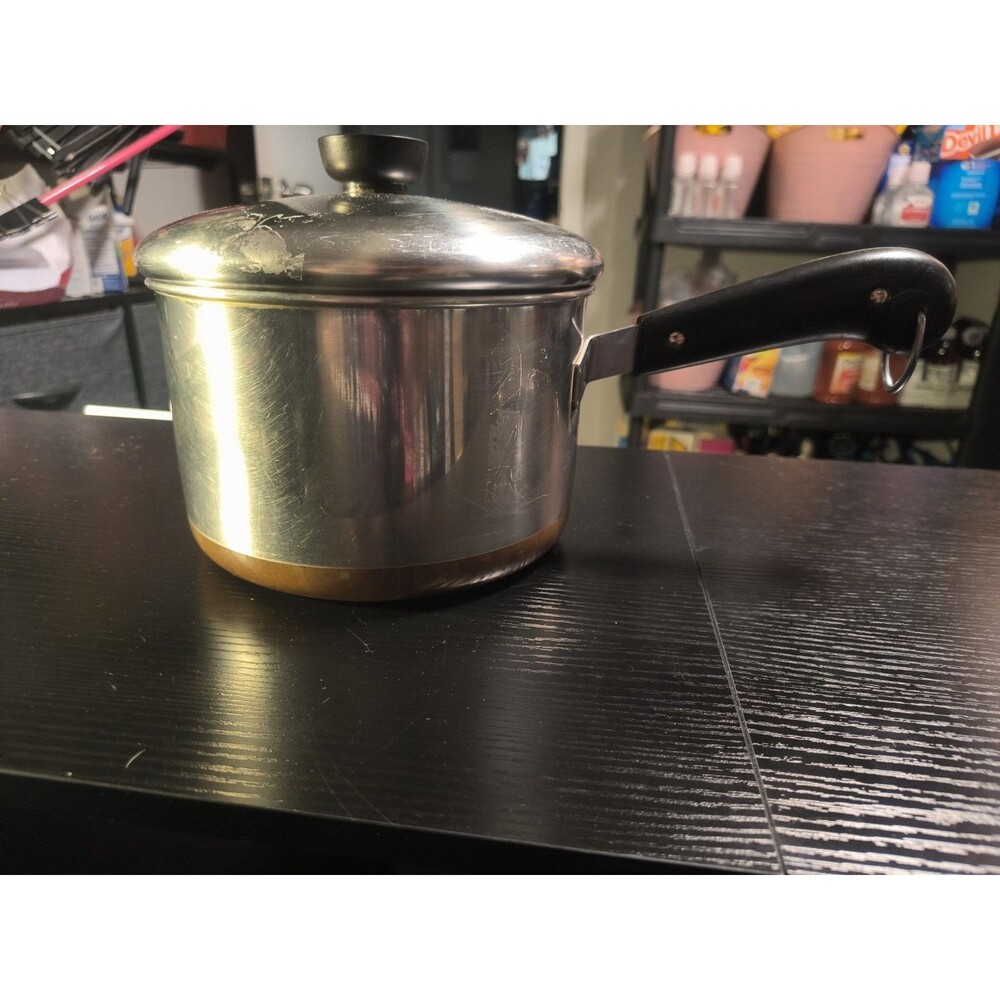 Vtg Revere Ware 1801 2 Quart Copper Bottom Sauce Pan 2363973 Pot w/ Lid